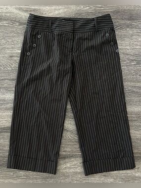 Y2K Vintage Brown Pinstriped Capris Culottes Clamdiggers Buttons Speechless Sz 5